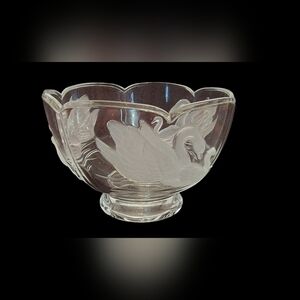 Vintage Teleflora Glass Footed Bowl with Embossed Swans